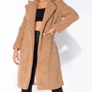 Longline Borg Teddy Coat Mocha. Size 4. Imported from UK. NWT